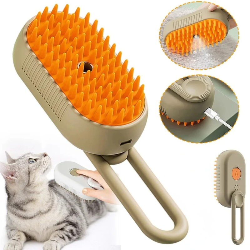 Belro 3-in-1 pet steam grooming brush for dogs, showing the multi-functional grooming tool with bristles and steam vents.