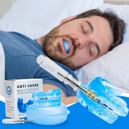 Belro adjustable anti-snore mouthpiece designed to reduce snoring and improve sleep, shown in a close-up image.