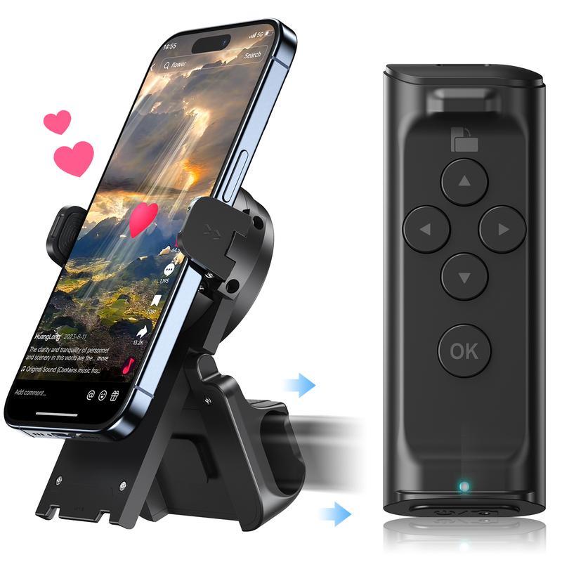 Mivoza smartphone grip with Bluetooth remote shutter, mounted at 180° for steady photos, accessories for mobile photography.