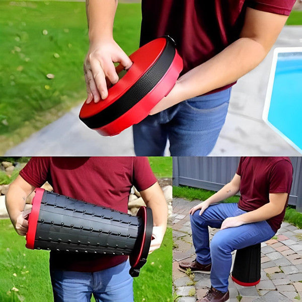 Belro Ultra Light Retractable Stool, compact and portable home and garden furniture, shown in its retracted position.