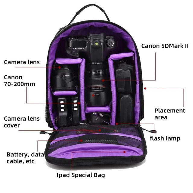 Belro multifunctional camera backpack with multiple compartments, padded straps, and sleek design for electronics and camera gear.