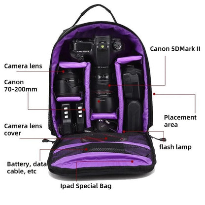 Belro multifunctional camera backpack with multiple compartments, padded straps, and sleek design for electronics and camera gear.
