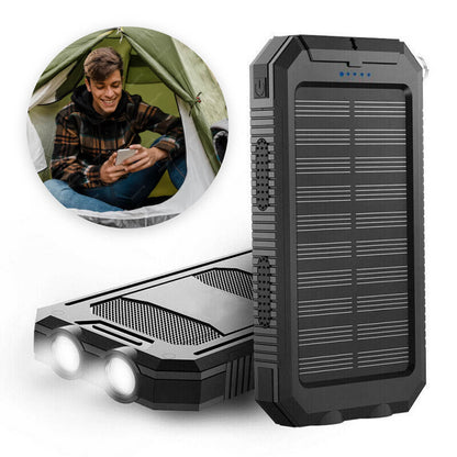 Belro 500000mAh waterproof solar power bank with multiple USB ports, external portable charger for electronics and outdoor use