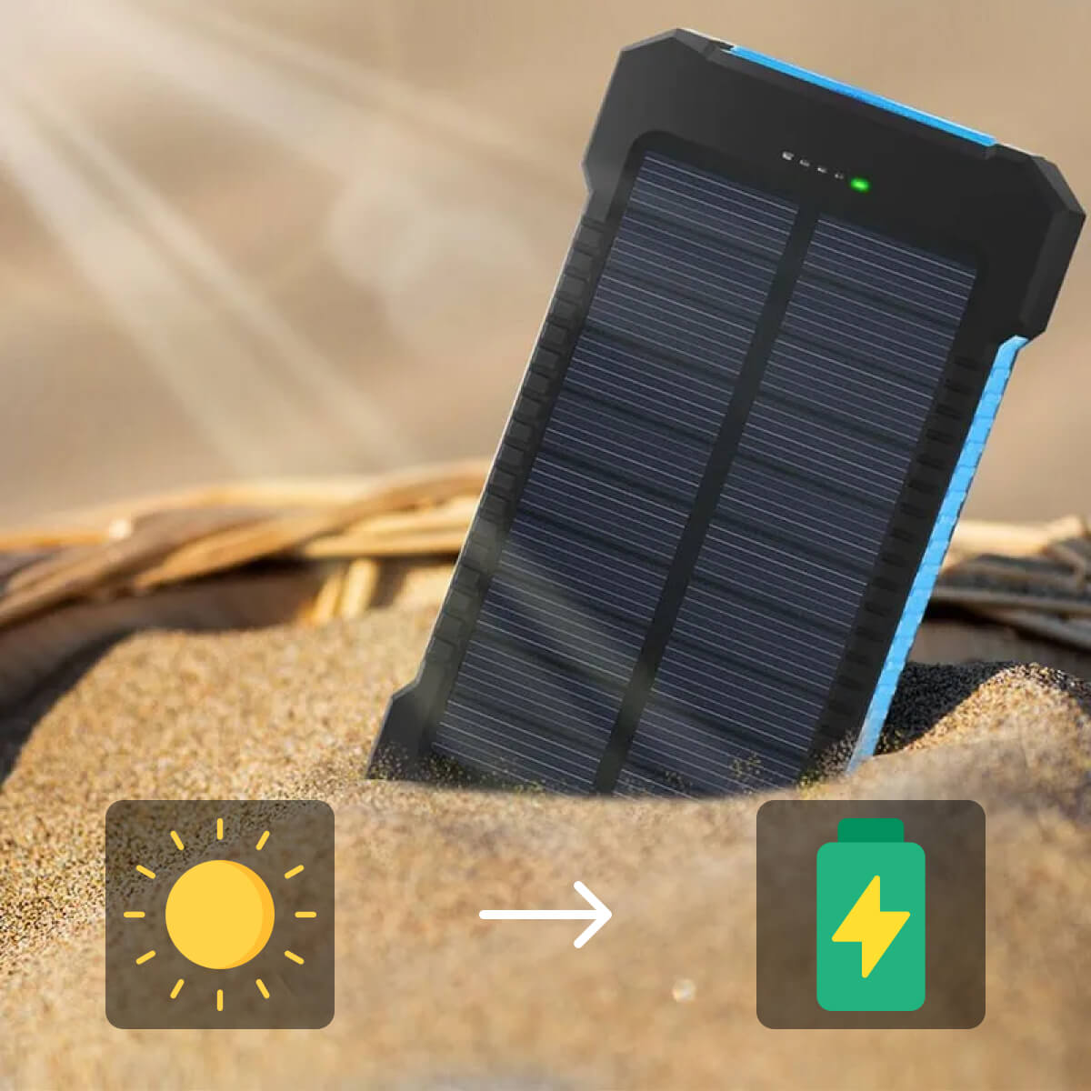 Belro 500000mAh waterproof solar power bank with multiple USB ports, outdoor portable electronics charger, external battery pack