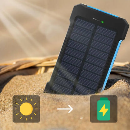 Belro 500000mAh waterproof solar power bank with multiple USB ports, outdoor portable electronics charger, external battery pack