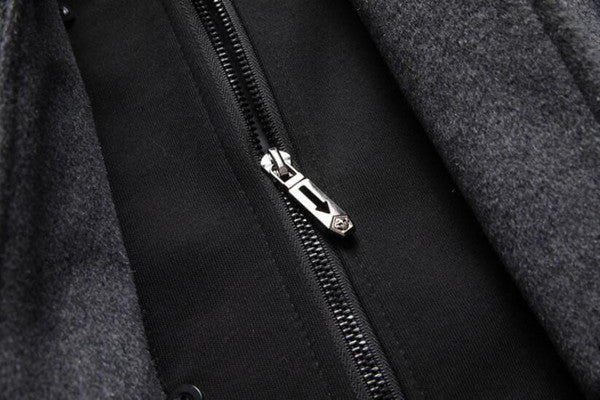 Belro removable hooded coat displayed on a hanger, showcasing its stylish design and adjustable hood in a neutral fabric.