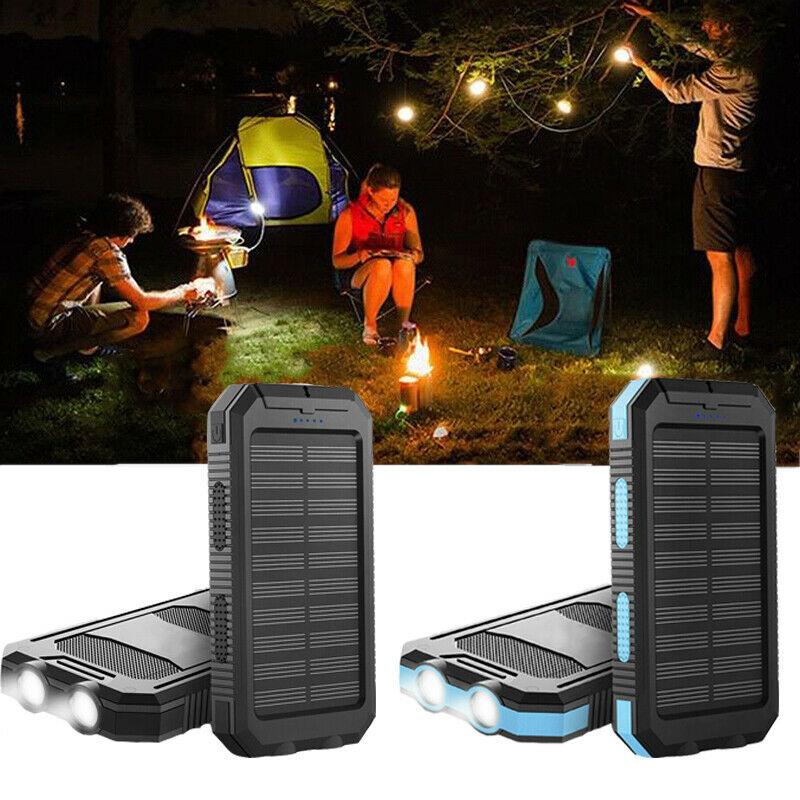 Belro 500000mAh waterproof solar power bank with multiple USB ports, outdoor portable electronics charger for camping and travel
