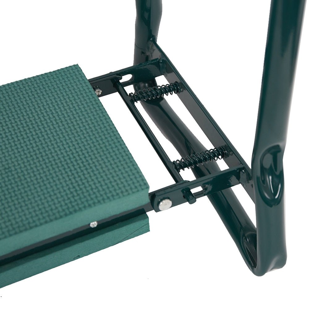 Green Belro ergonomic garden kneeler and seat with padded cushion for outdoor gardening comfort and support.