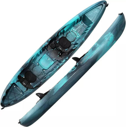 Casavibeo Perceptions Rambler Tandem Kayaks on water, showing double kayak with paddles, designed for outdoor water adventure.