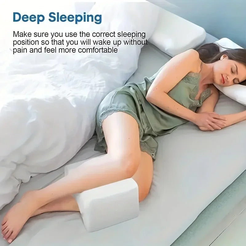 Belro side sleeper knee pillow for back support, showing ergonomic design and soft fabric for comfort during sleep.
