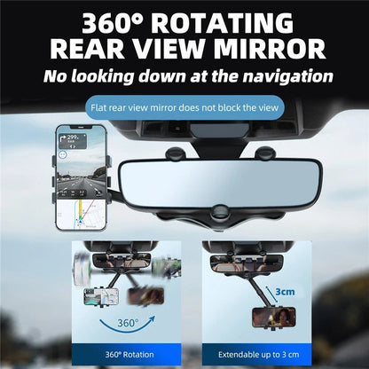 Belro rearview mirror phone holder attached to a car mirror, designed for secure smartphone mounting during driving.