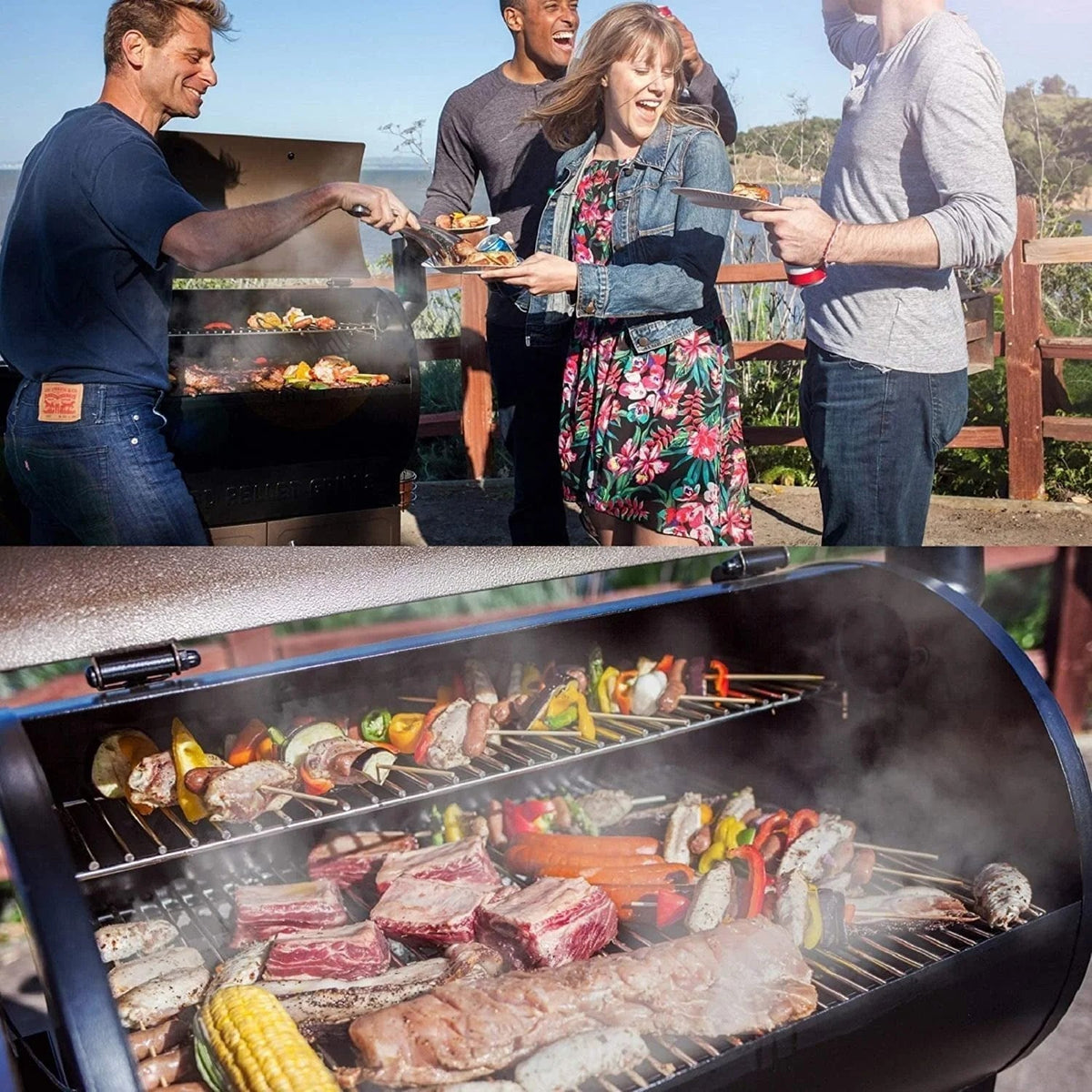 Casavibeo Z Grills Wood Pellet Ultimate 8-in-1 smoker grill with digital control panel and stainless steel construction.