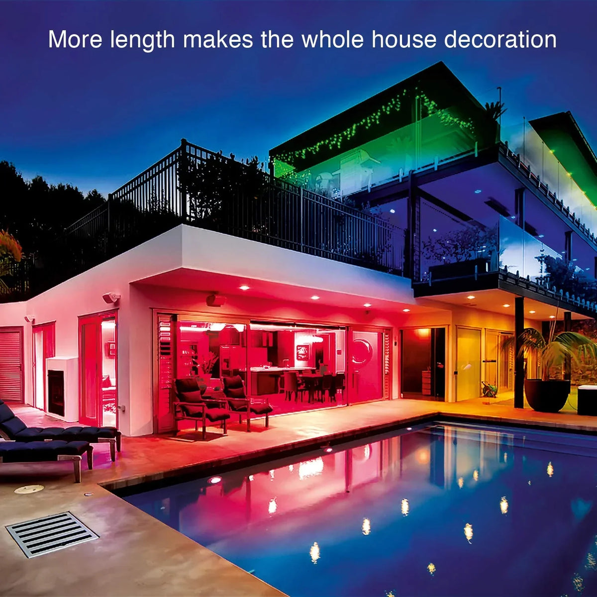 Belro 32ft LED strip light for outdoor home and garden, flexible lighting with vibrant illumination on a white background.