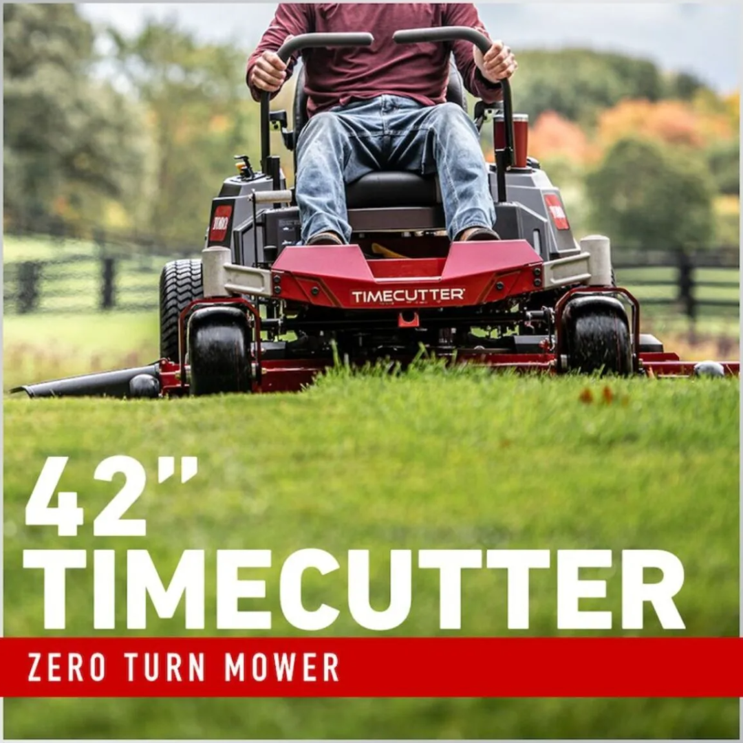 Casavibeo Toro TimeCutter zero-turn mower with 15.5HP Briggs engine, shown with cutting deck and control panel.