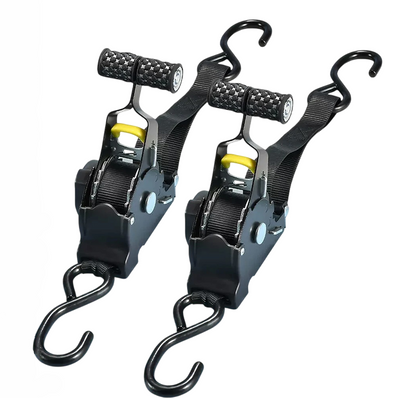 Set of two Belro retractable ratchet straps with handles and adjustable buckles for secure cargo fastening.