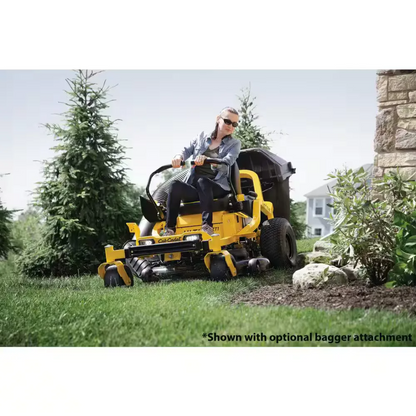 Casavibeo Cub Cadet Ultima Series ZT1 42-inch zero-turn mower with black and silver design, featuring a wide cutting deck and ergonomic controls.
