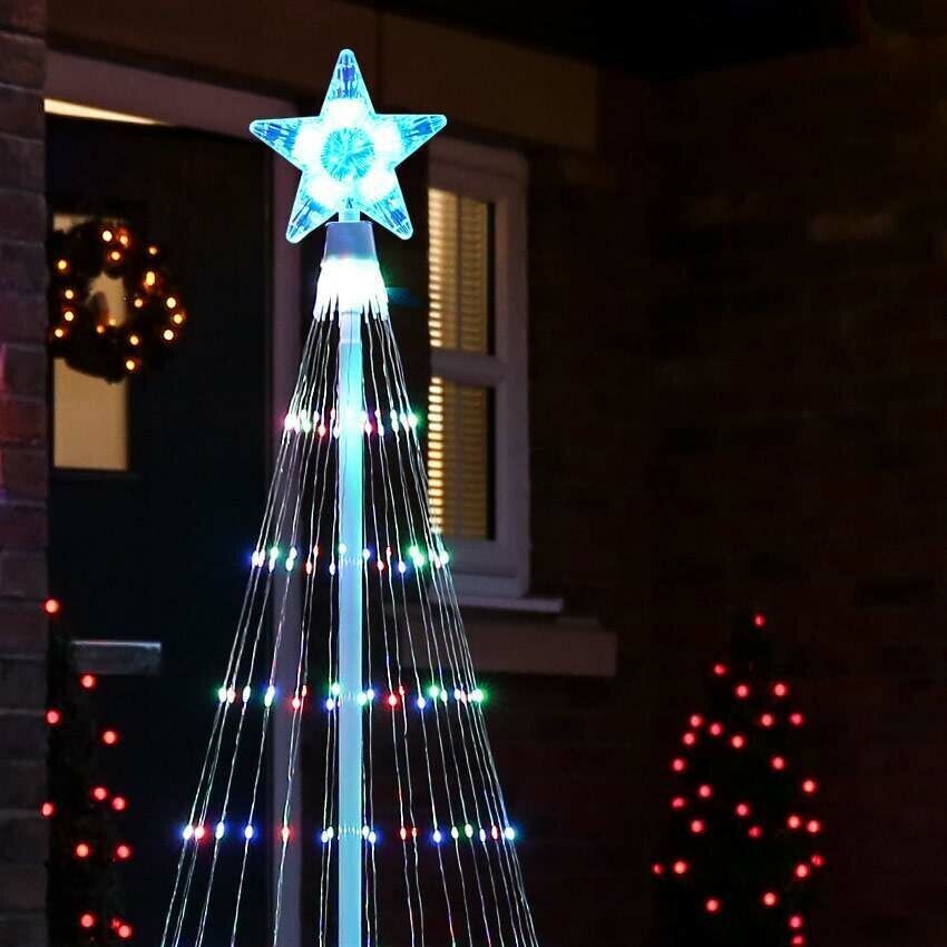 Multicolor LED animated outdoor Christmas tree lightshow accessory by Belro, featuring vibrant lights and festive holiday display.