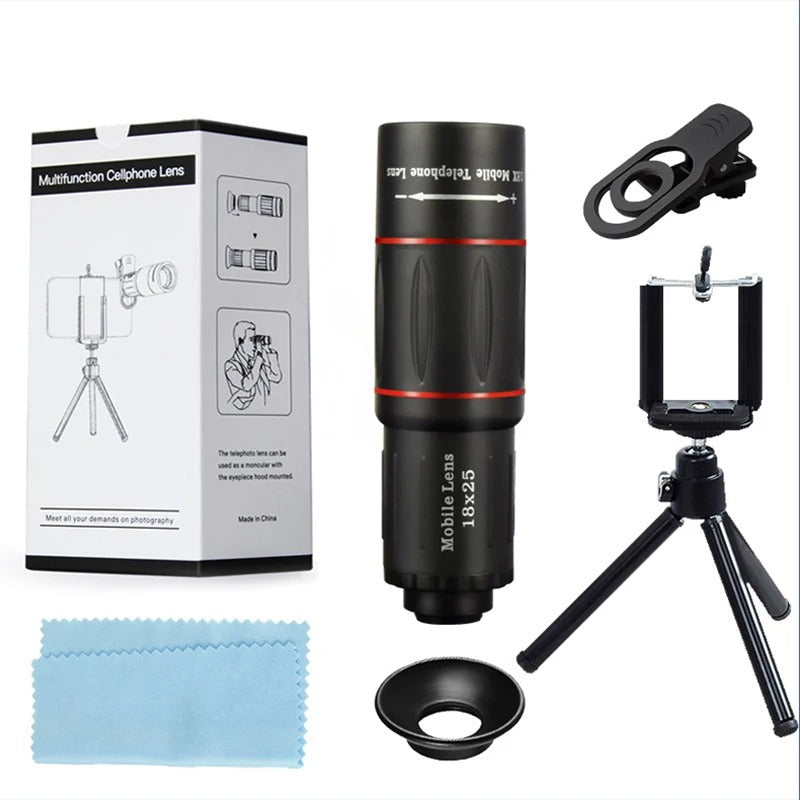 Belro iPhone telescope lens attached to a smartphone camera, enhancing zoom and clarity for detailed photography.
