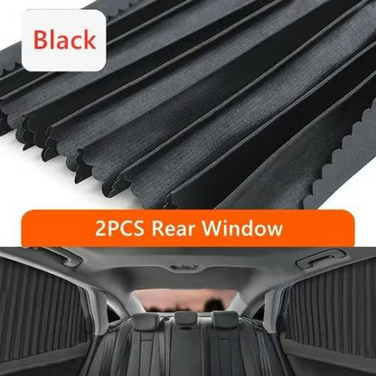 Belro car window shades attached to vehicle windows, providing sun protection and privacy for passengers.