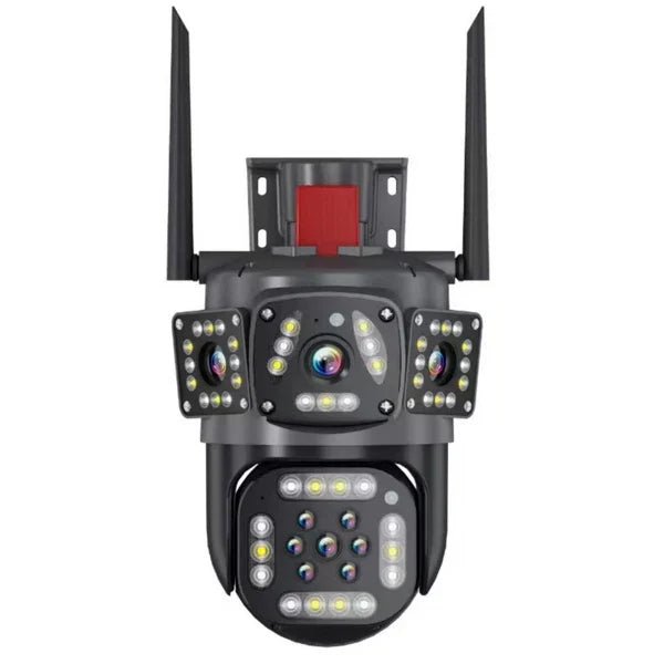 Belro dual lens outdoor waterproof wireless HD security camera with triple surveillance capability, suitable for home security.