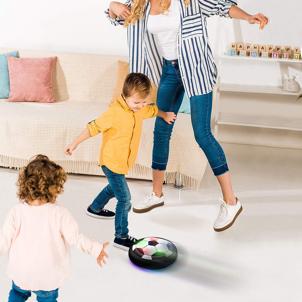 Two Belro hover ball soccer toys on a smooth surface, designed for indoor play and active outdoor fun.