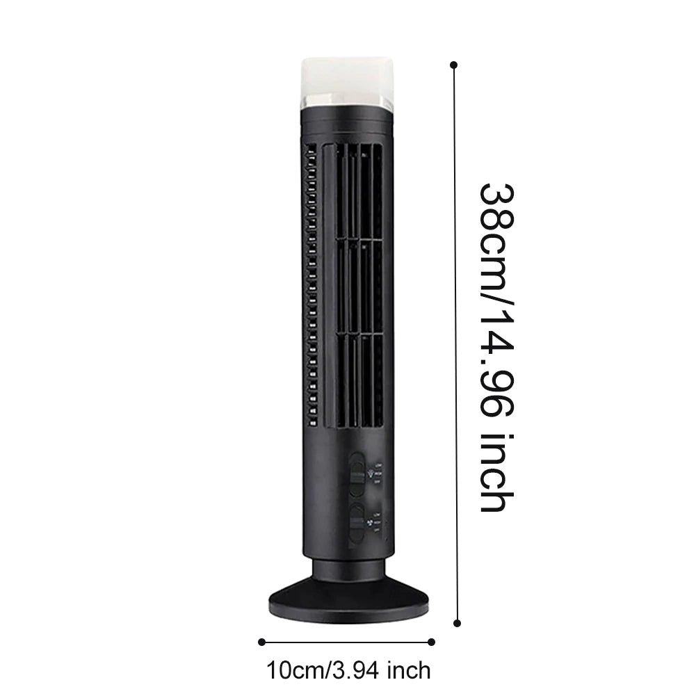 Belro mini desktop air conditioner with bladeless USB cooling fan on a desk, compact electronic home appliance for cooling.