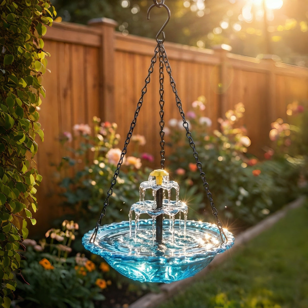 Mivoza solar bird bath fountain with two-tier garden water feature, no power needed, outdoor bird bath for garden wildlife.
