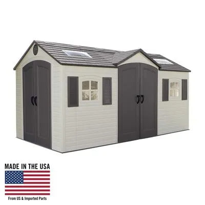 Casavibeo Lifetime 15x8 ft. outdoor storage shed in desert sand with dual-entry doors and durable construction.