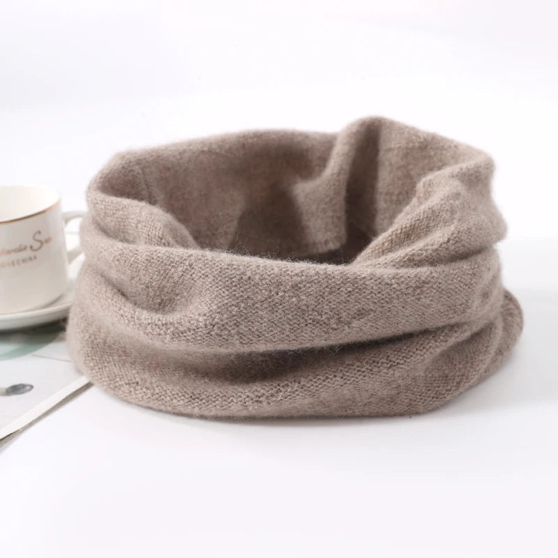 Belro merino wool face mask and winter scarf in camel color, cozy clothing accessories for cold weather.