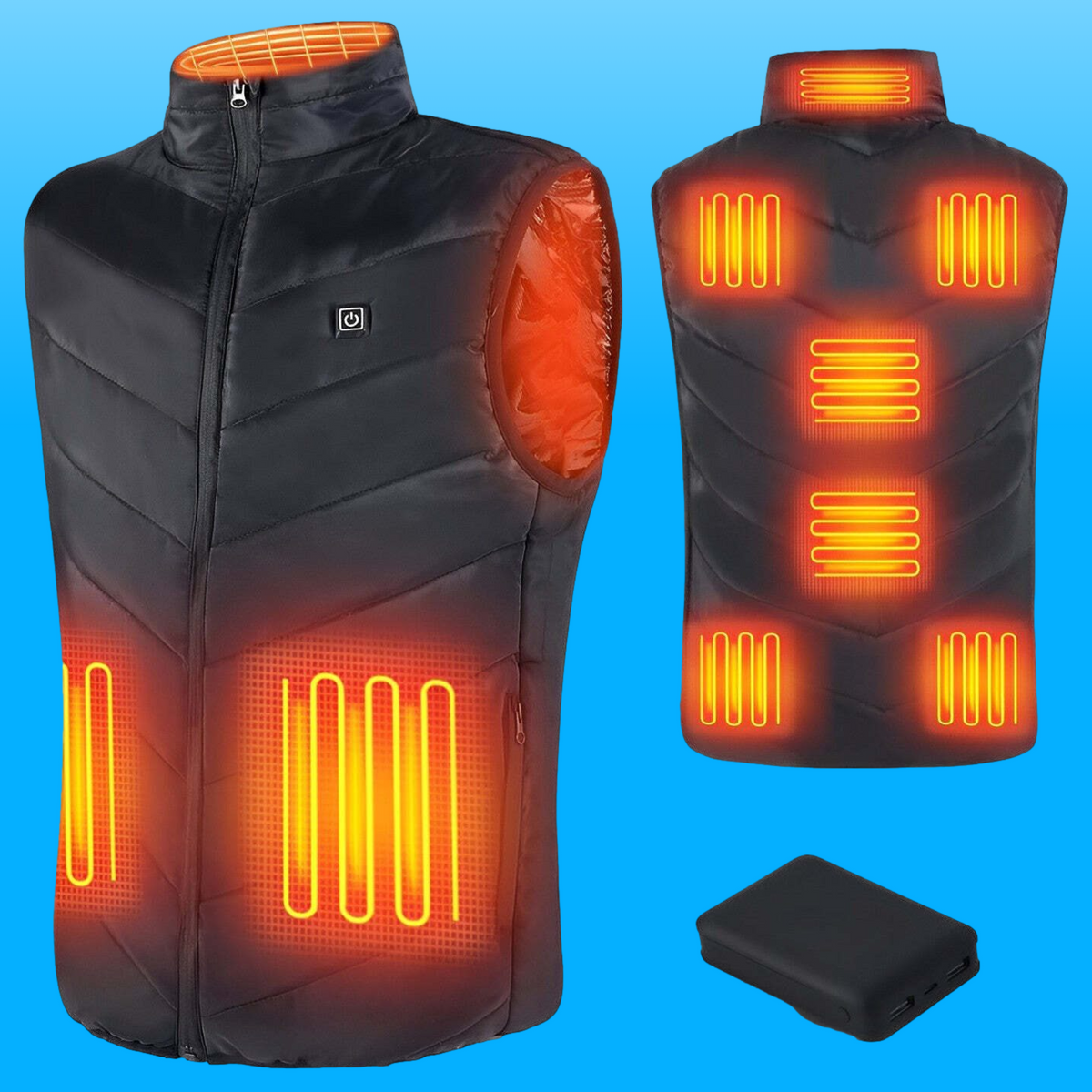 Belro unisex heated vest in black, lightweight activewear clothing with built-in heating elements for warmth.