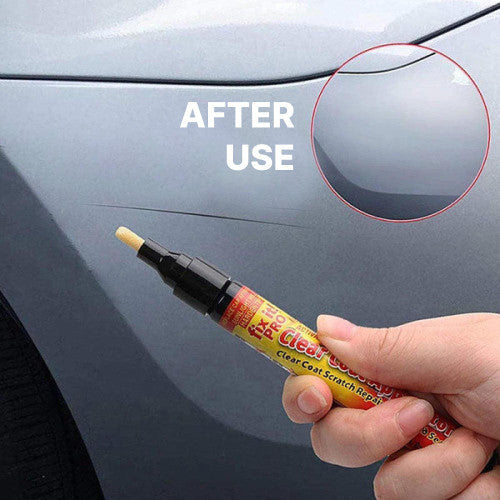 Belro Car Scratch Removal Pen for car care, showing the pen and a scratched car surface in a home and garden decor setting.