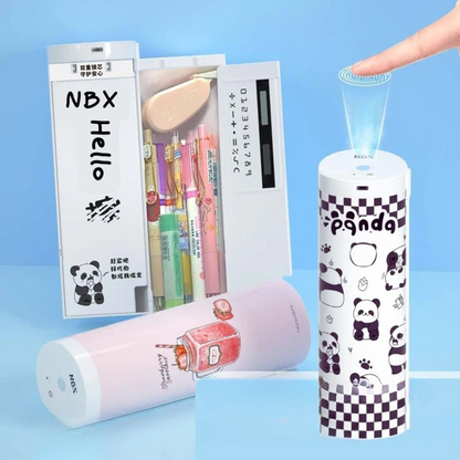 Belro fingerprint password lock pencil case with secure fingerprint scanner and multiple compartments for stationery storage.