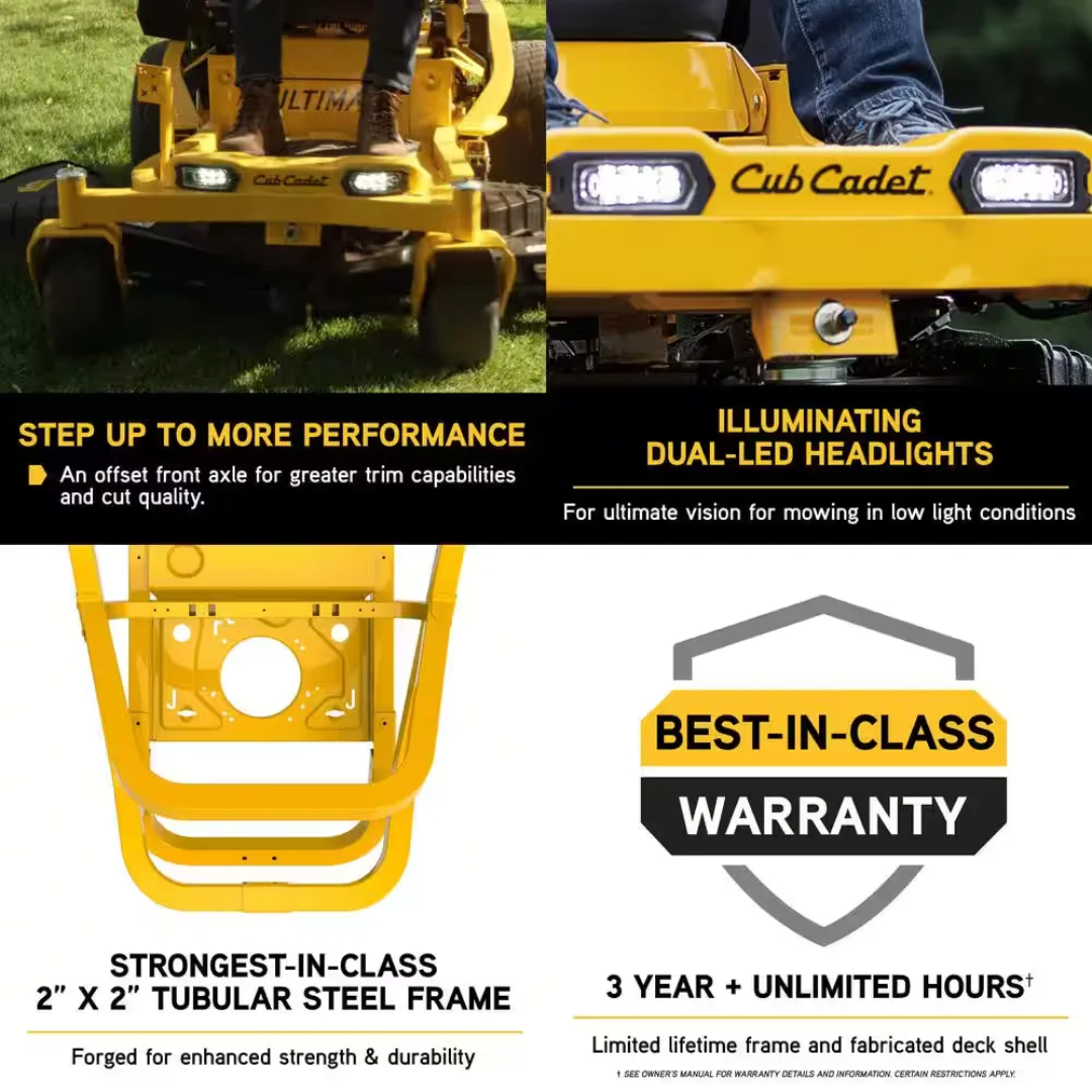 Casavibeo Cub Cadet Ultima Series ZT1 42-inch zero-turn mower with cutting deck and control panel, ready for lawn care.