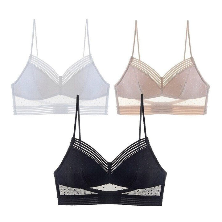 Women's BowLift wireless lifting lace bra, low-back, seamless, strapless design with delicate lace details.