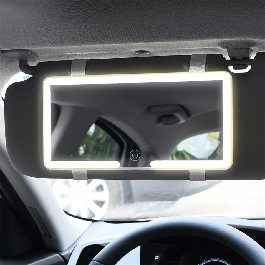 Belro LED car sun visor vanity mirror with built-in LED lighting, designed for easy viewing and style enhancement in vehicles.