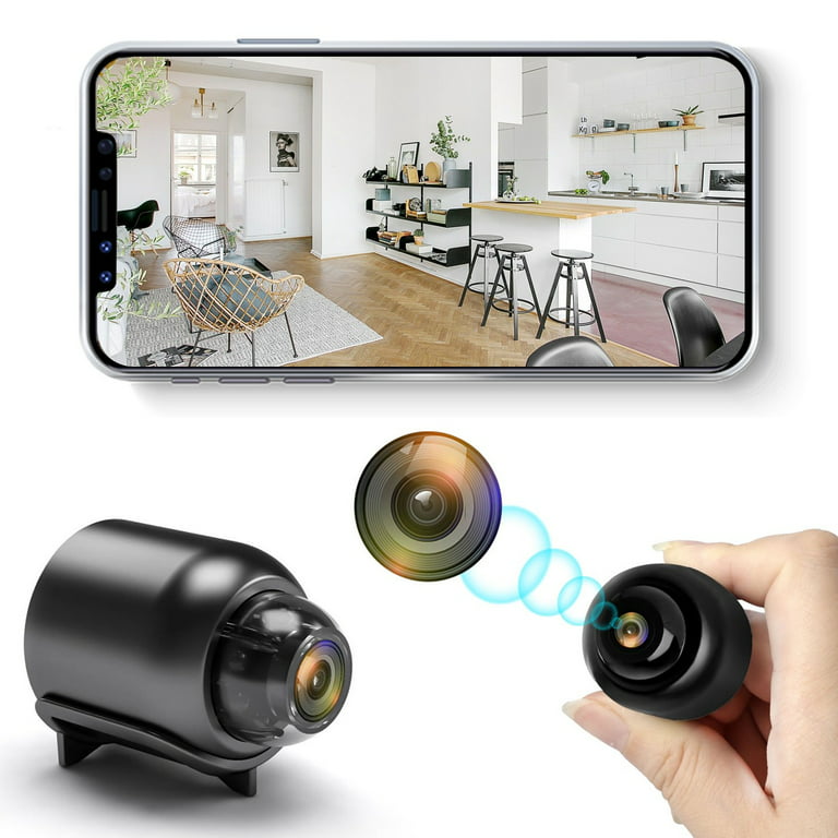 Wireless Mini WiFi Indoor Security Camera by Belro showing a compact surveillance camera with mounting bracket on a white background.