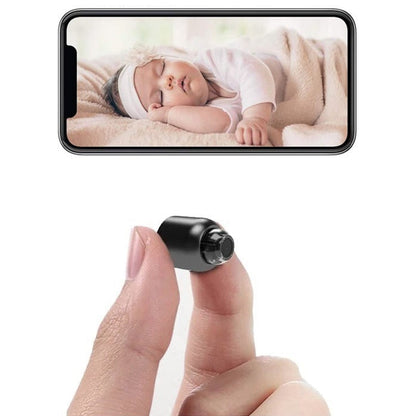 Mivoza Mini WiFi Security Camera in black with 1080P HD video, night vision, and motion detection for home surveillance.
