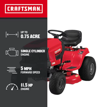 Casavibeo Craftsman T100 36-inch riding lawn mower with 11.5 HP engine, featuring a durable cutting deck and comfortable seat.