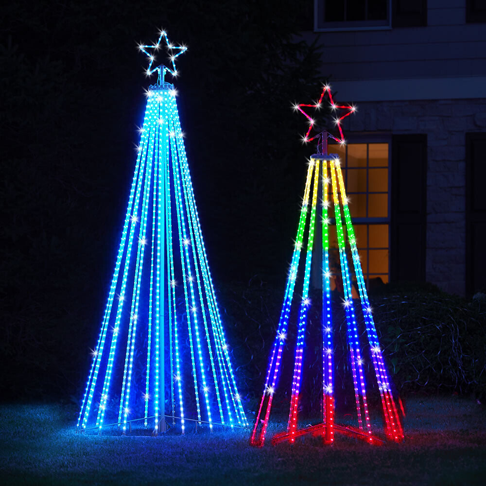 Belro multicolor LED animated outdoor Christmas tree lightshow accessory with umbrella-shaped design, perfect for festive holiday decor.