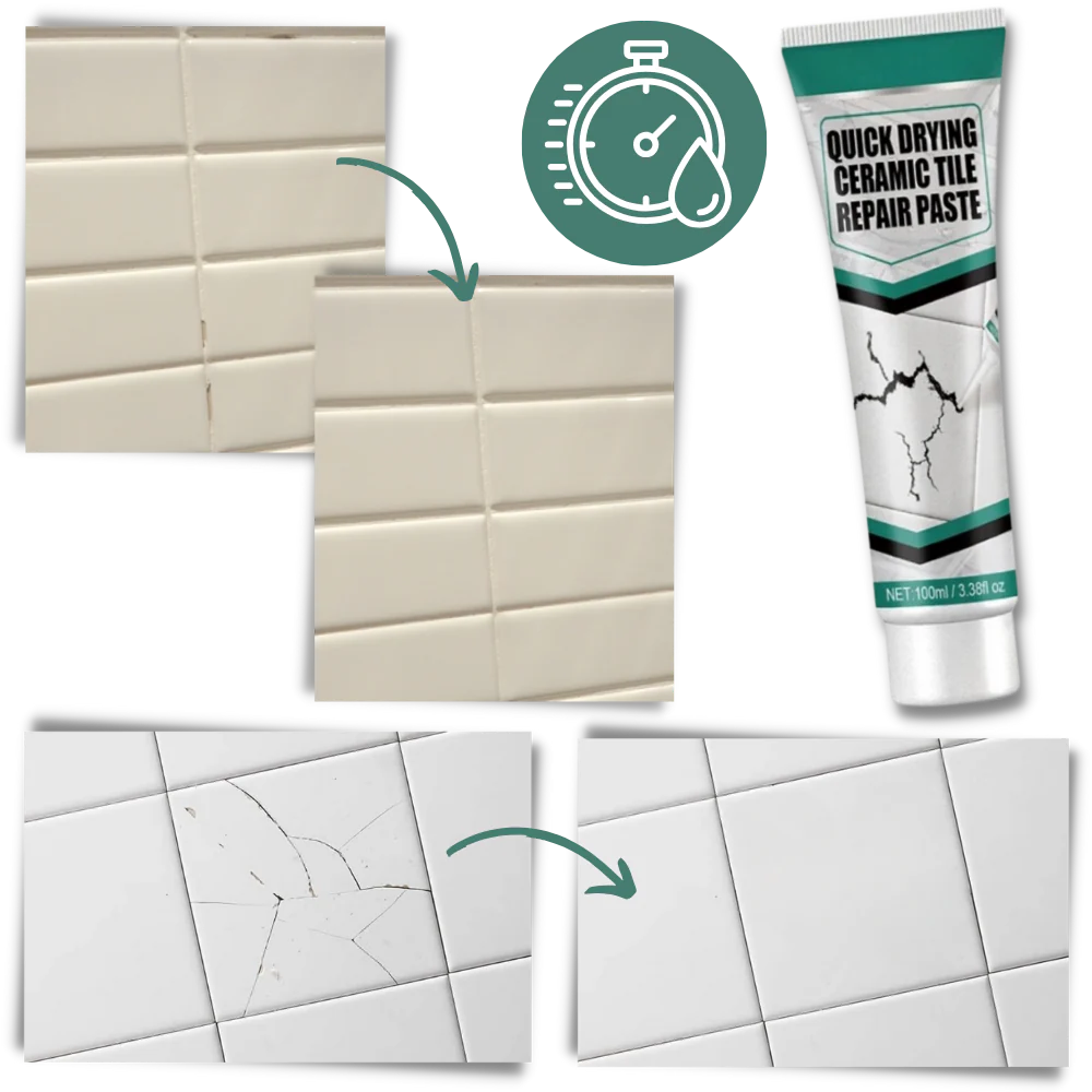 Belro ceramic tile repair paste kit for cracks and chips, includes tools for quick-drying surface restoration.