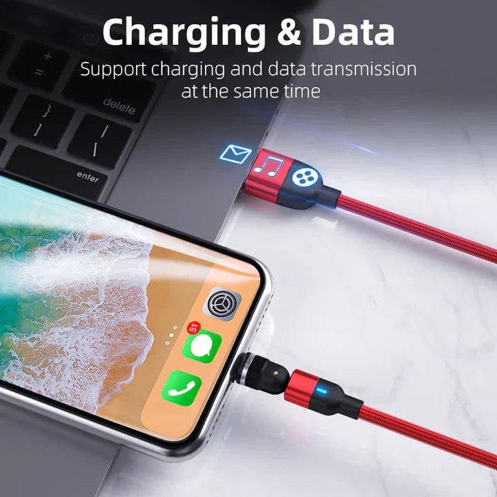 Belro Do-It-All Cable 3.0 charging and data cable for iPhone, Android, and Type C devices, shown connected to smartphones.