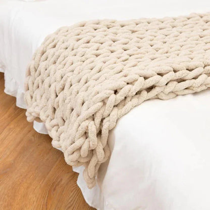 Belro chenille chunky knitted blanket with thick cable knit texture, cozy throw for couch or bed in home and garden decor.
