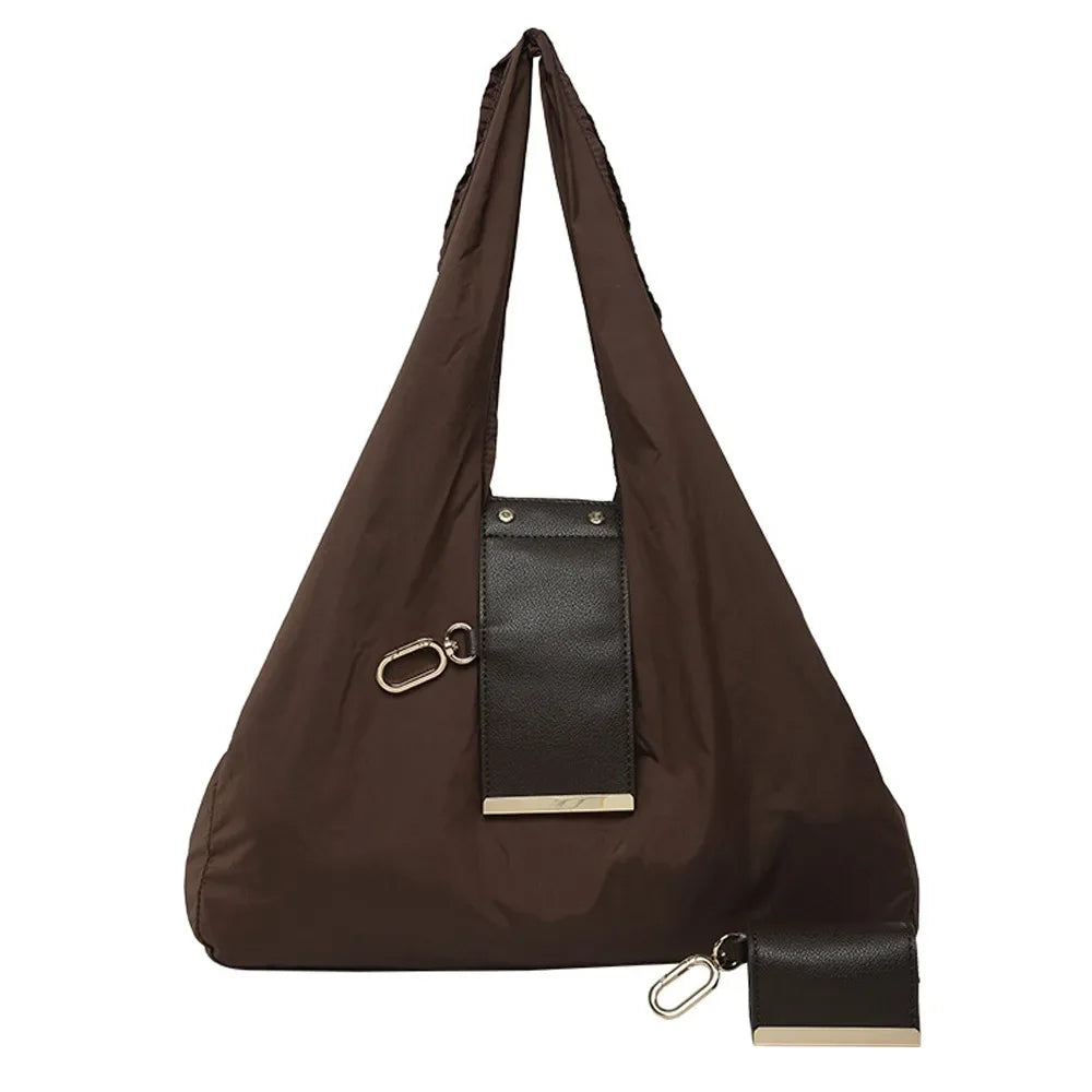 Belro mini foldable tote bag keychain in coffee color, compact and portable accessory for carrying essentials.