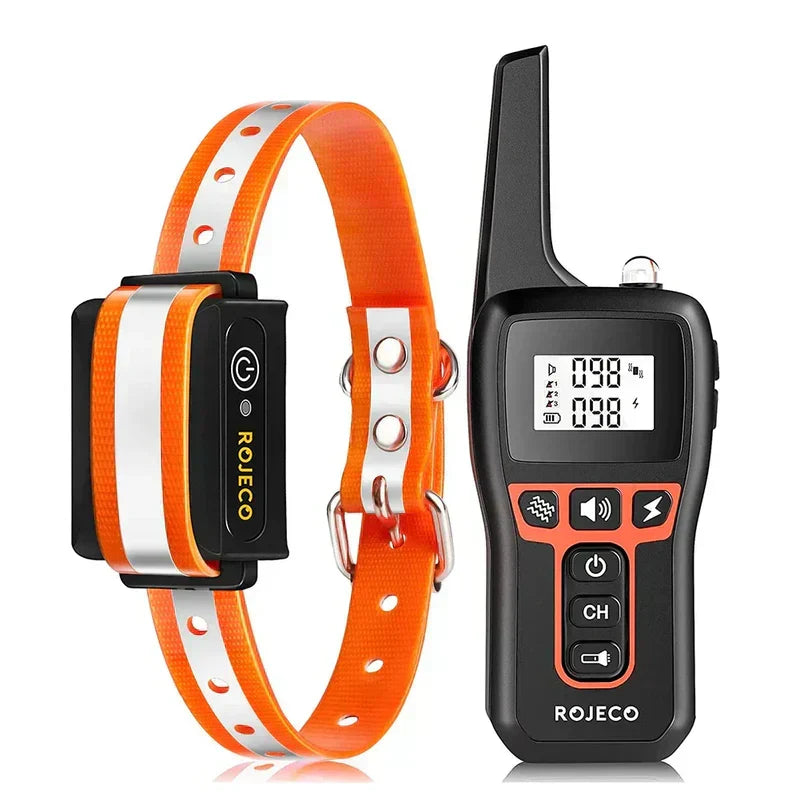 Mivoza dog training collar with remote, 1000m range, vibration and beep modes, adjustable for comfortable pet training.