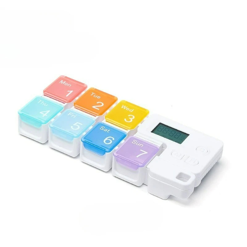Belro Smart Electronic Weekly Pill Organizer with seven color-coded compartments for easy medication management.