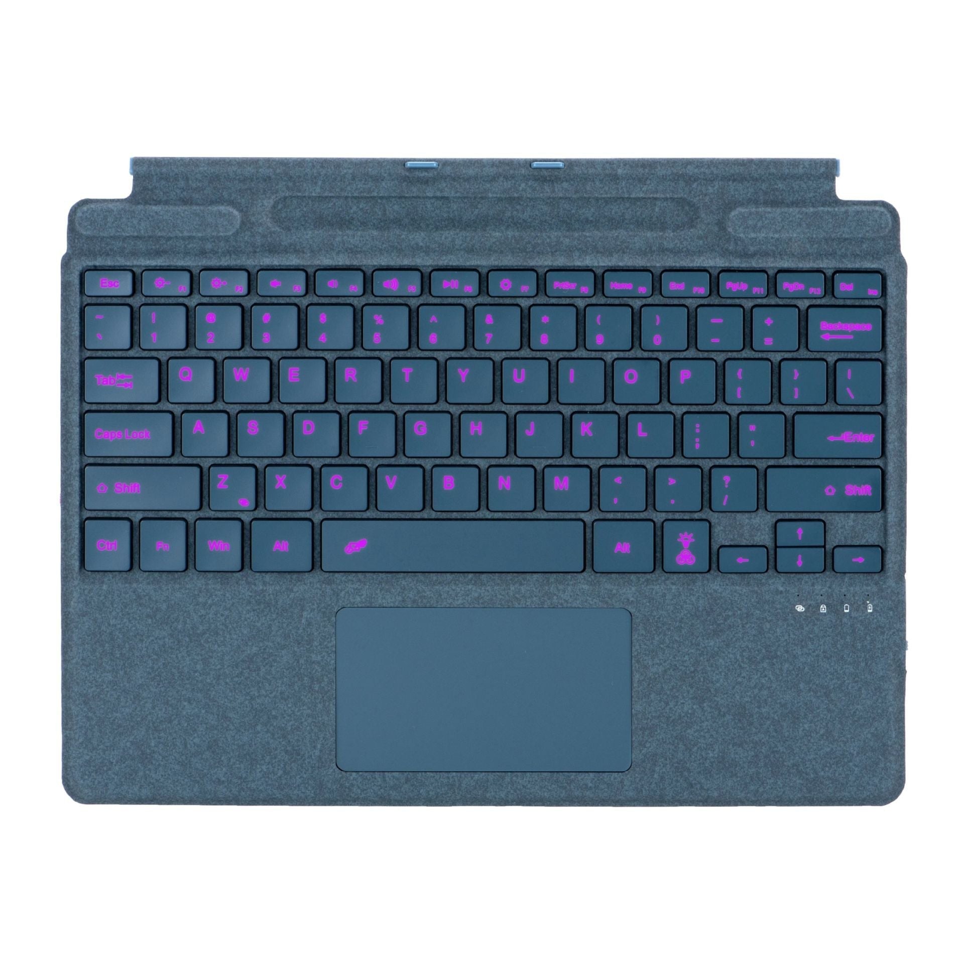 Colorful backlit Microsoft Surface Pro Bluetooth keyboard by GETDECO with slim magnetic design and 10m range for Surface Pro models.