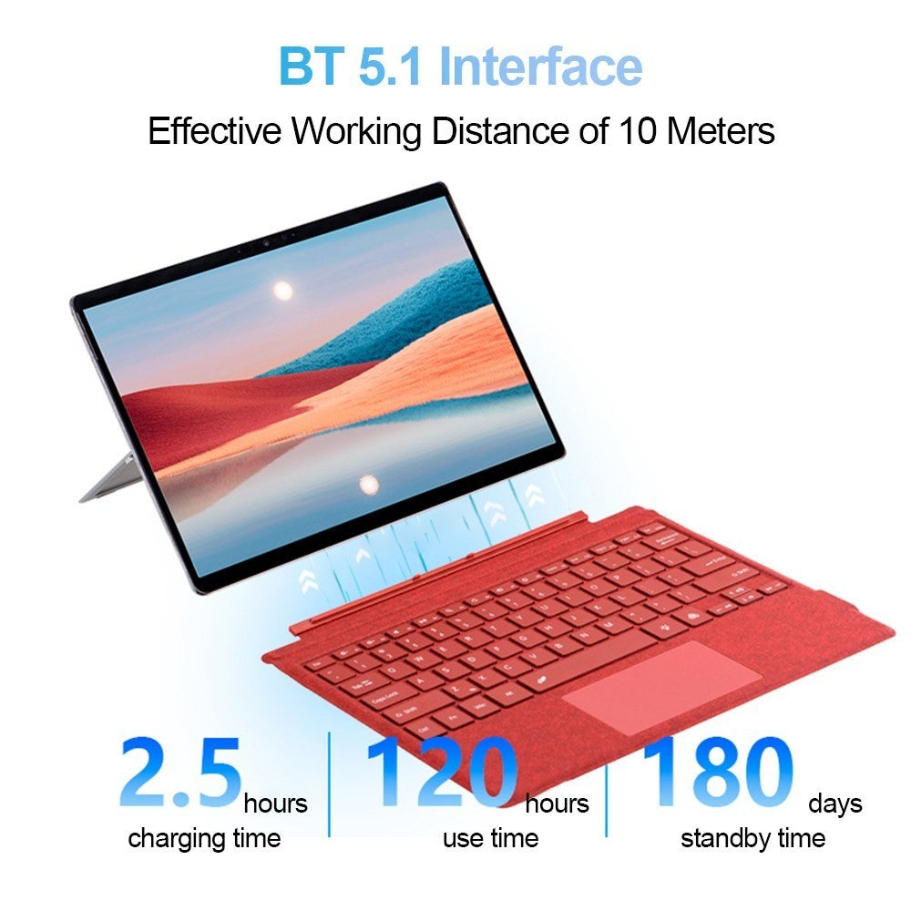 Colorful backlit Microsoft Surface Pro Bluetooth keyboard by GETDECO with slim magnetic design and 10m range, compatible with Surface Pro models.
