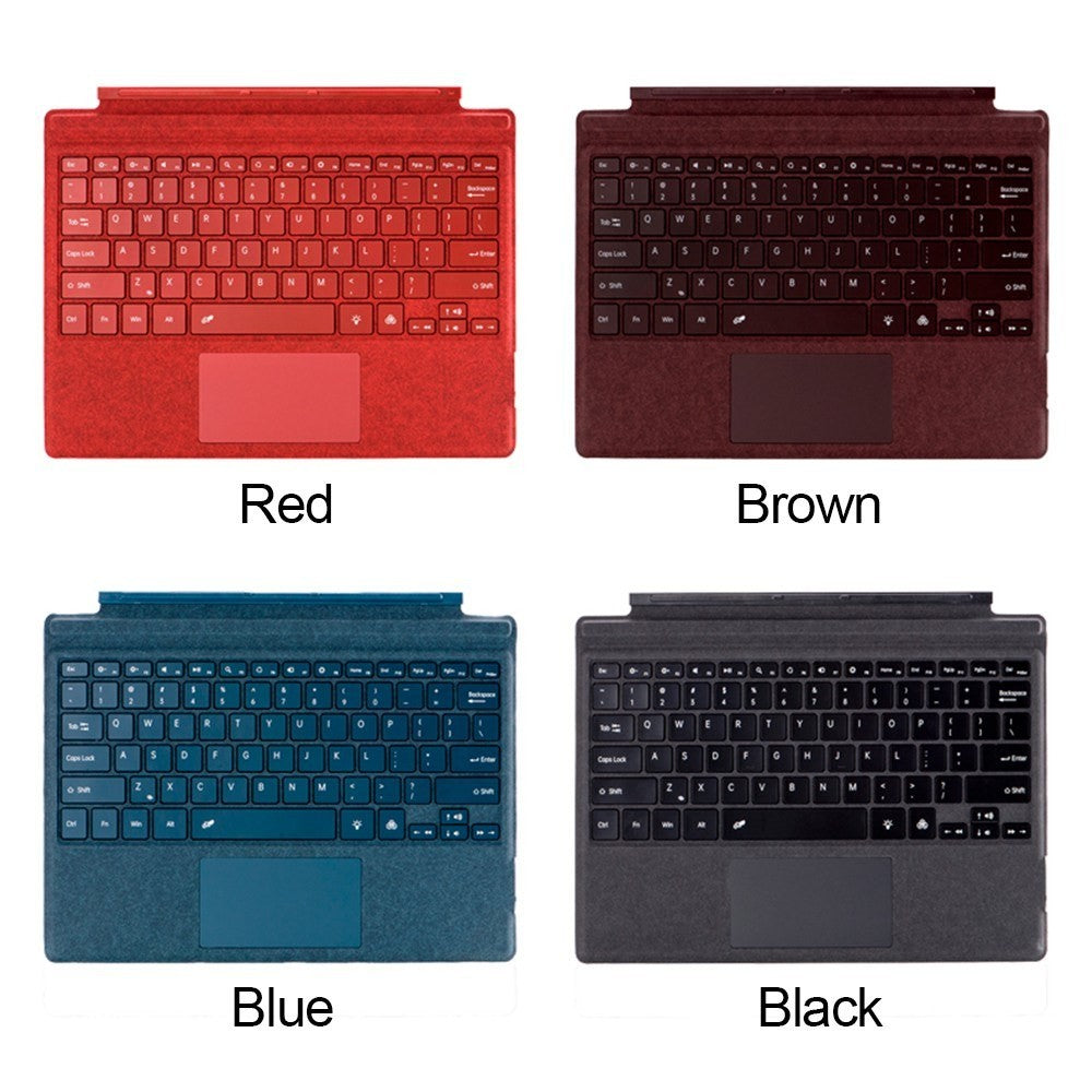 Colorful backlit Microsoft Surface Pro Bluetooth keyboard by GETDECO, slim magnetic design with 10m range for Surface Pro models.