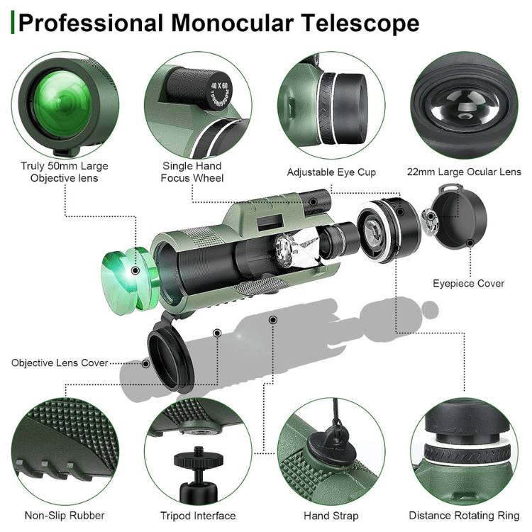 BowLift Ultra-Zoom Monocular with 600x HD lens, compact design for hiking and birdwatching, featuring a sleek black finish.