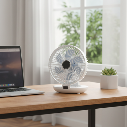 DecorsDeluxe portable oscillating desk fan with mesh cover, foldable design, ideal for home and office cooling.